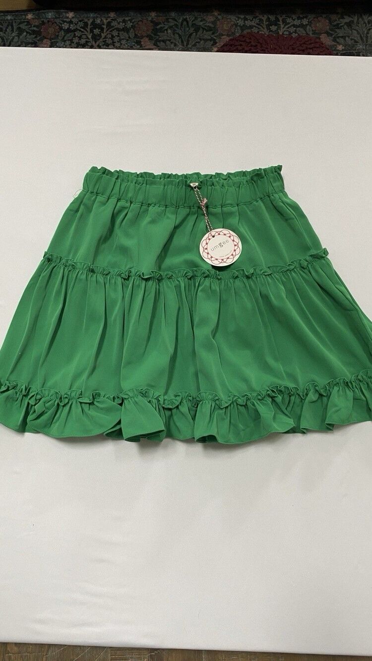 Umgee Large NWT Kelly Green Tiered Ruffle Mini Skirt Cottagecore Summer Skirt